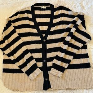 Elegant Black and Tan Striped Women's Cardigan